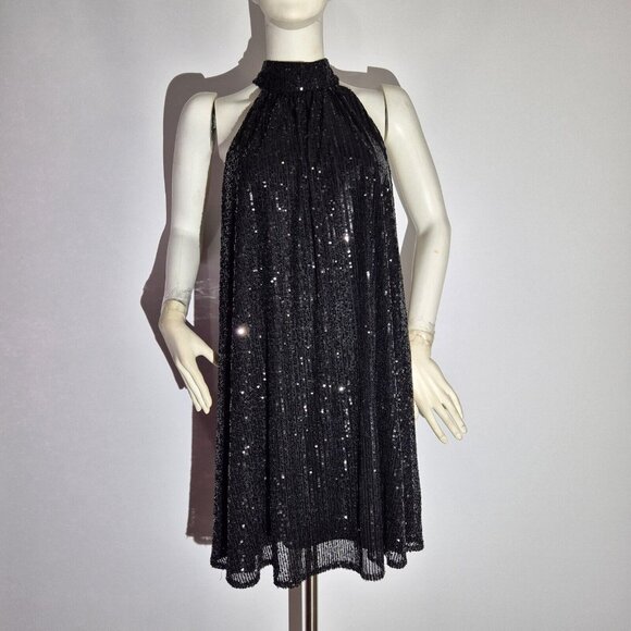 Badgley Mischka Black Sequin Mini Dress - Picture 3 of 10